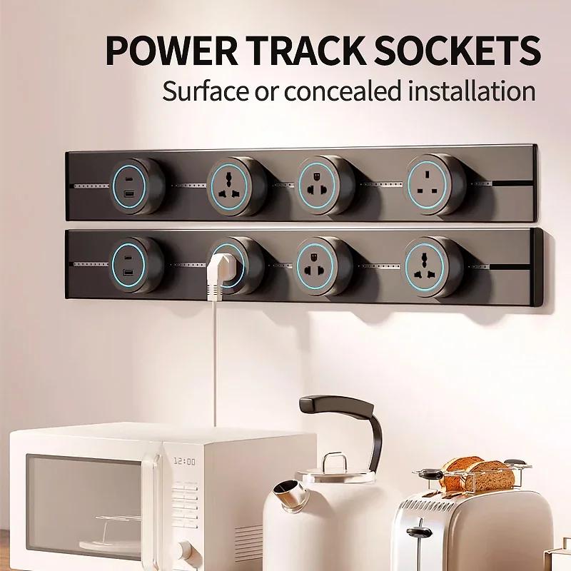Wall Power Track Socket EU UK Standard Universal Home Kitchen Bathroom Office Sockets Pop Replaceable High-end Quali